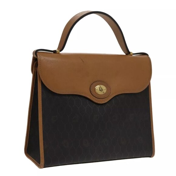 Christian Dior Honeycomb Canvas Hand Bag PVC Black Brown Authentic - Picture 4 of 16